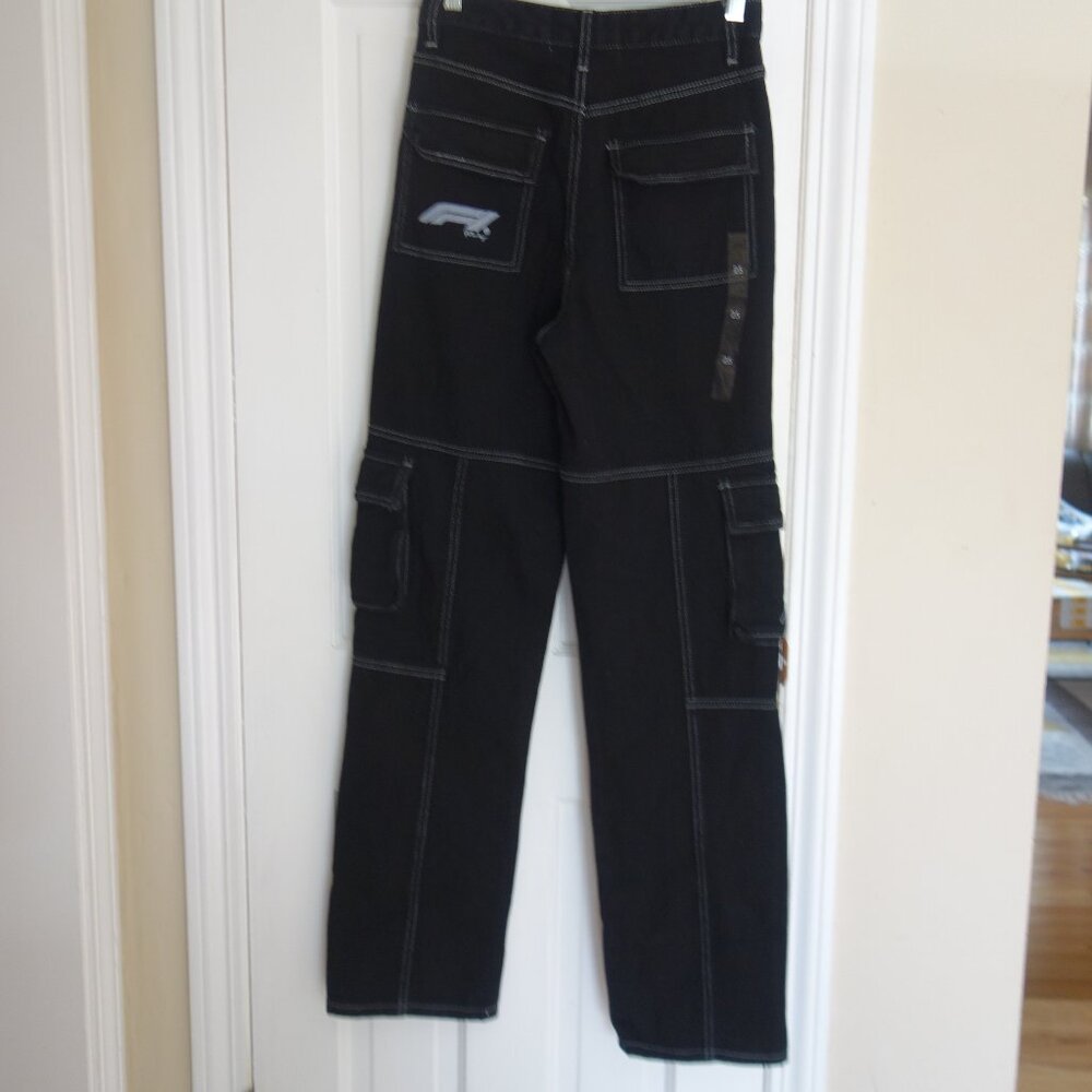 NWT $69 FORMULA 1 x PACSUN Black Raceway ‘90’s Boyfriend Cargo Jeans Sz 25 - Picture 5 of 11